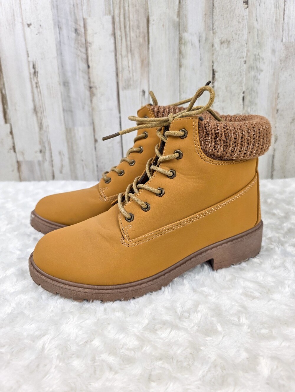 Rebel Tan Lace-Up Ankle Boots Size 8
